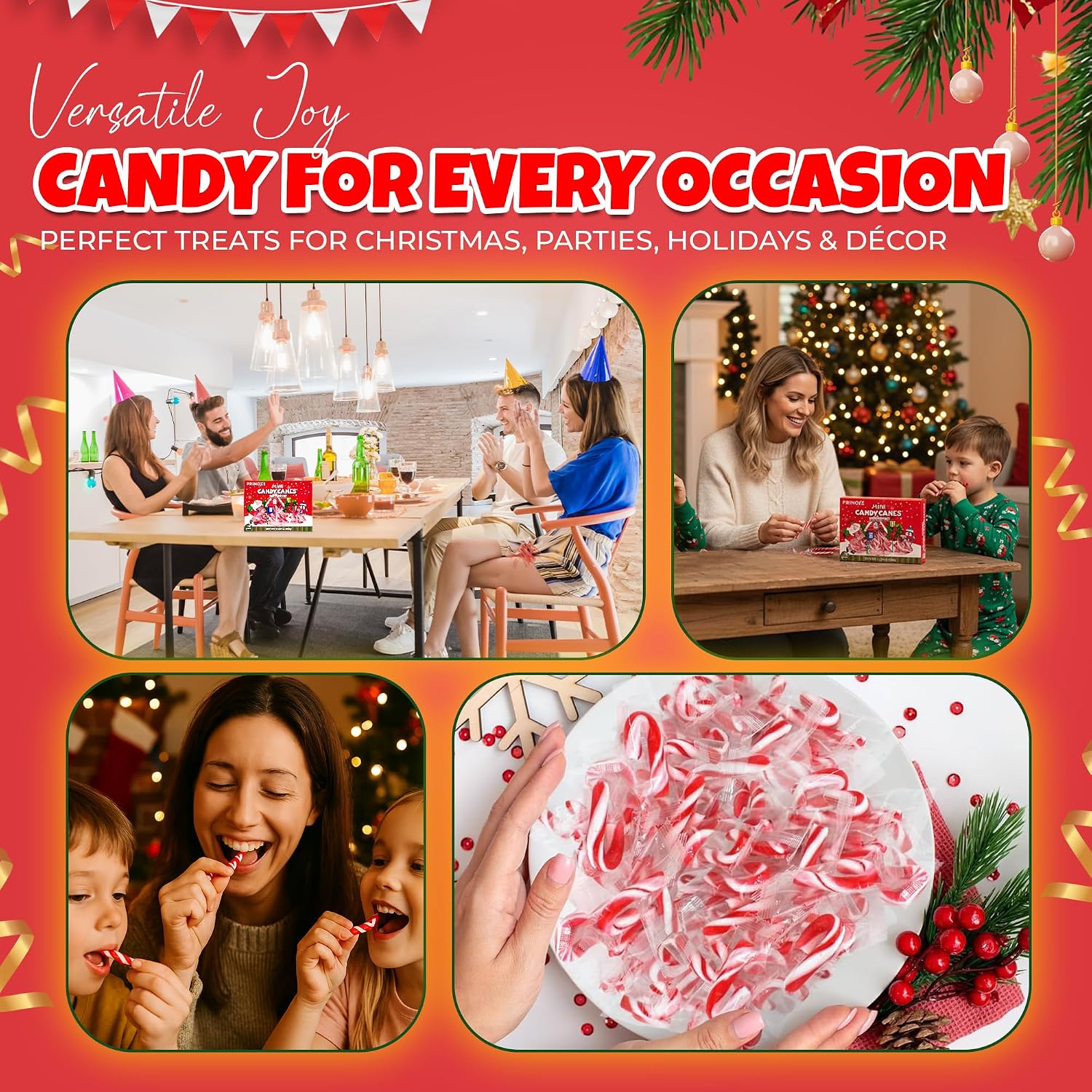 Christmas Candy Mini Canes Stocking Stuffer Red and White Peppermint Sticks Candy Canes Individually Wrapped Bulk Christmas Candy for Décor, Parties & Gifts – 100 Count