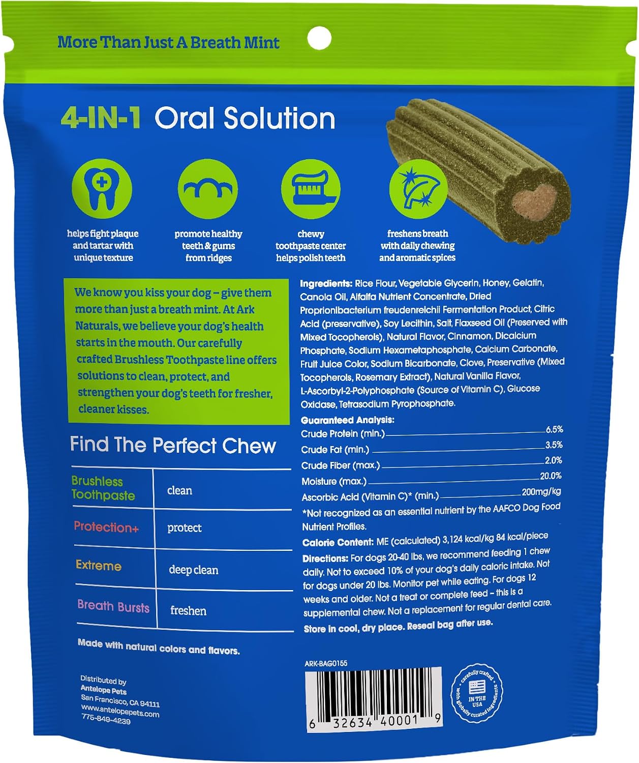 Ark Naturals Brushless Toothpaste Dog Dental Chews - Medium Breeds (18 ct)