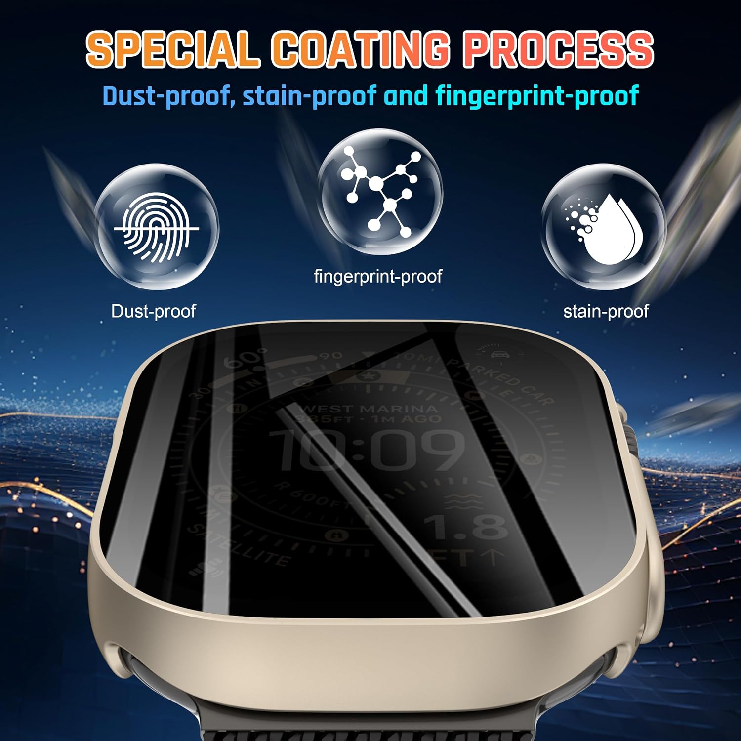 3-Pack Privacy Anti Spy Case for Apple Watch Ultra 1/2/3 49mm, Protective Face Cover with Anti-Peeping Tempered Glass Screen Protector, Ultra Thin Hard PC Bumper Cover for iwatch 49mm,Titanium