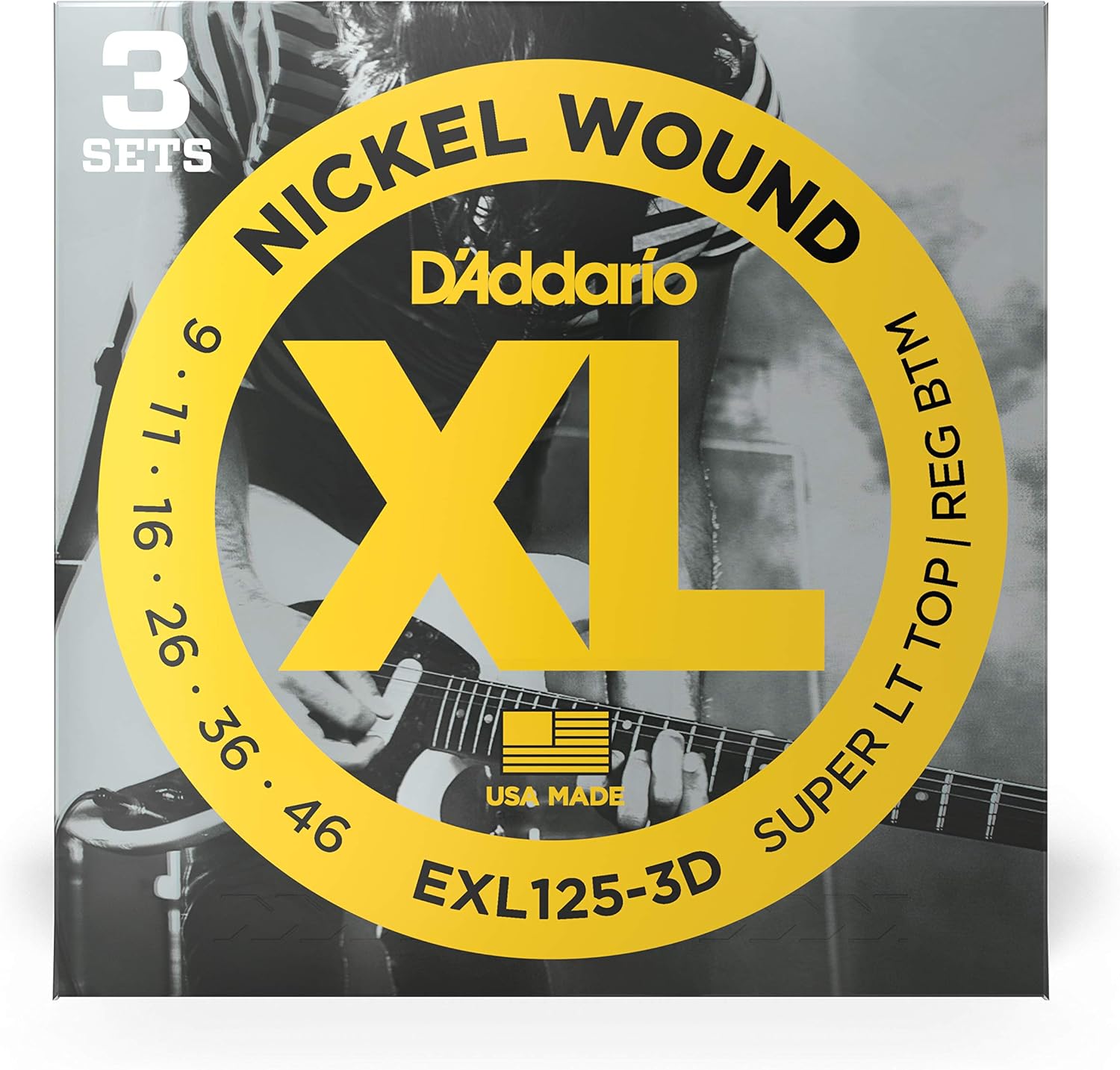 D'Addario XL Nickel EXL125-3D Electric Guitar Strings, 09-46, 3 Sets