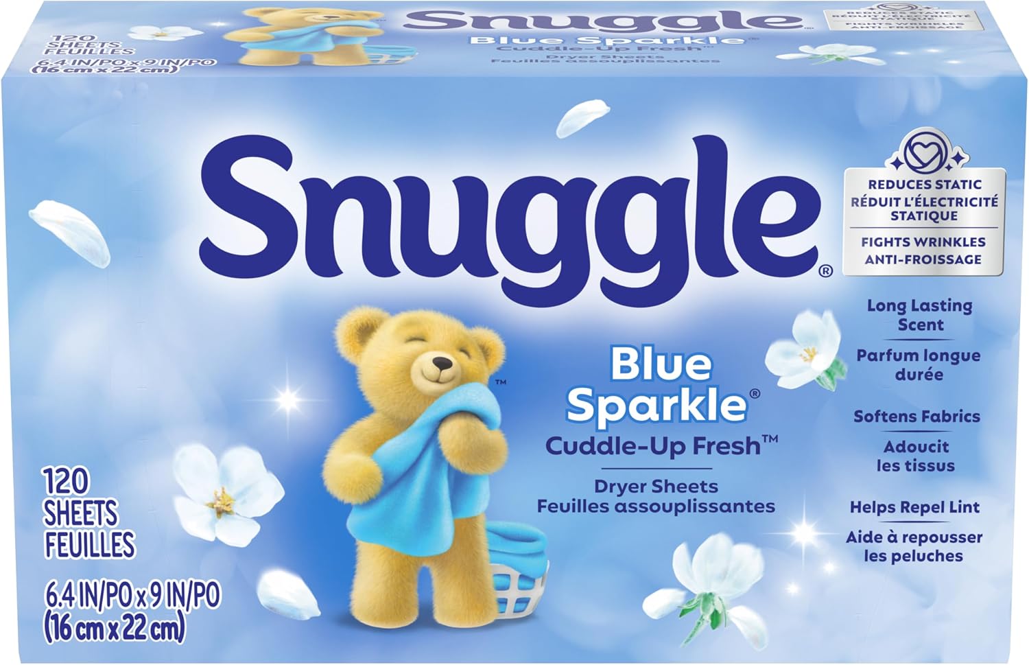 Snuggle Fabric Softener Dryer Sheets, Blue Sparkle, 120 Count