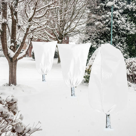 Homimp Plant Covers Freeze Protection, 4 Pack Frost Covers with Zipper Drawstring (23.6" x 31.5") Plant Protection Cover Bags for Outdoor Winter Frost Cold Weather Shrubs Trees Jacket Covers(White)