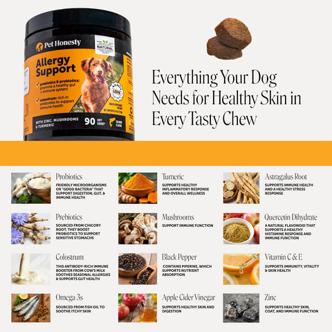 Pet Honesty Dog Allergy Chews for Itch & Allergy Relief, Salmon, 90ct