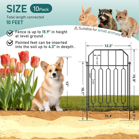 Goovilla Garden Fence, Total 10ft(L) x 21in(H), 10 Pcs, Rustproof Metal