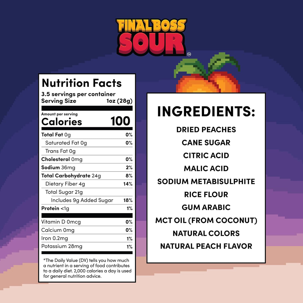 Final Boss Sour Fruit Candy, Punch-Out Peaches, Level 3, 1 Pack