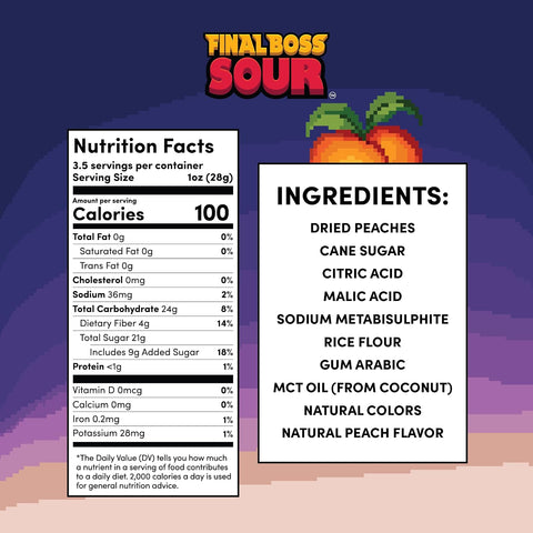 Final Boss Sour Fruit Candy, Punch-Out Peaches, Level 3, 4 Pack