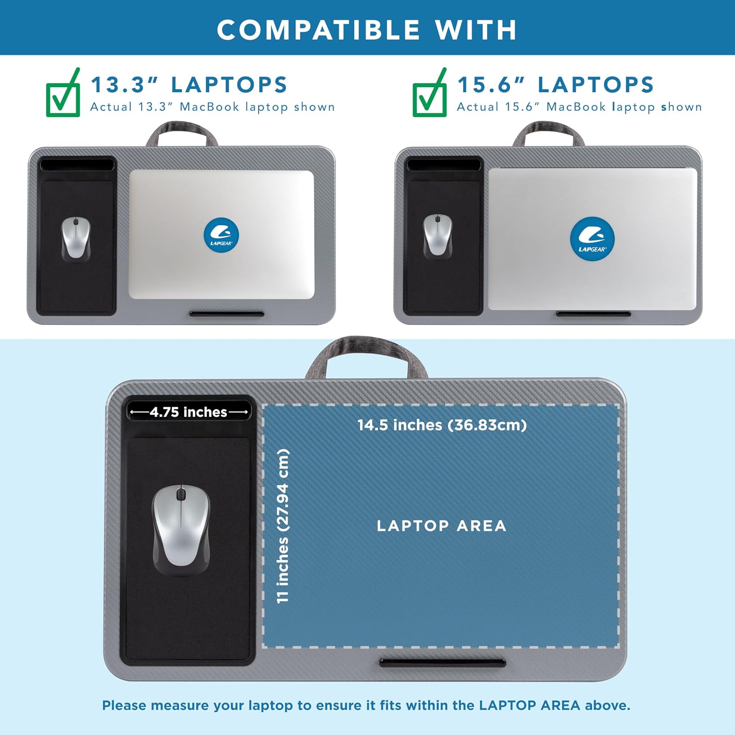 LAPGEAR Home Office Left-Hand Lap Desk – Silver Carbon, Fits 15.6” Laptops