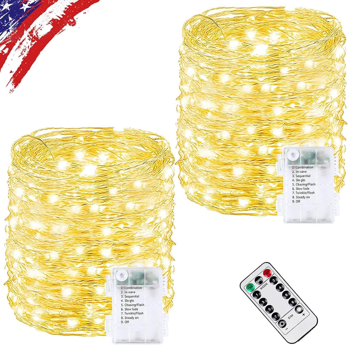 2 Pack Fairy Lights Battery Operated Twinkle Lights Remote Warm White