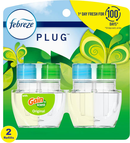 Febreze Plug In Air Freshener, Odor-Fighting Scented Oil Refill, Air Fresheners for Home and Bathroom and Kitchen, Long Lasting for Strong Odors, Gain Original Scent, 0.87oz Refills, 2 Count