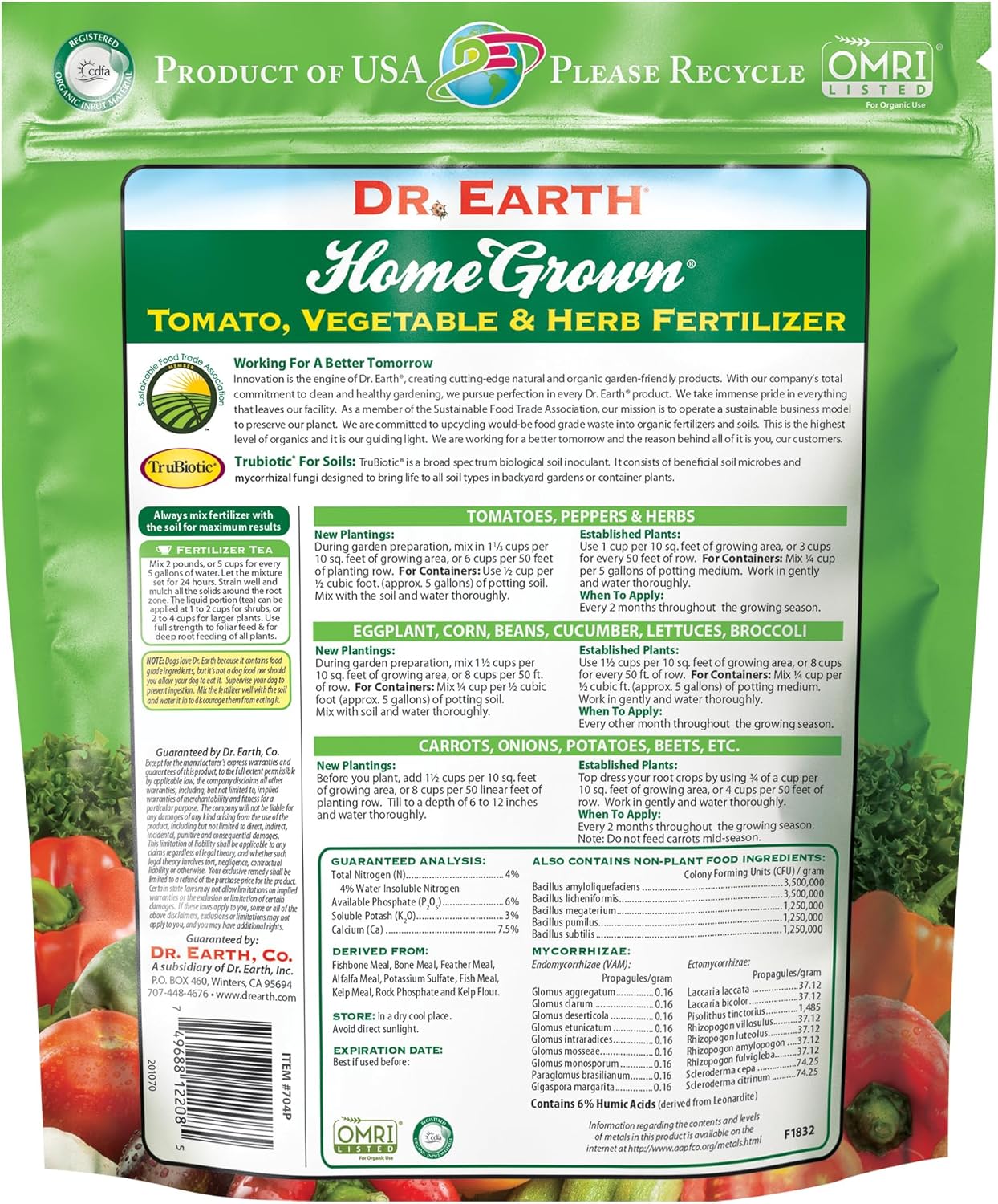 Dr. Earth Organic 5 Tomato, Vegetable & Herb Fertilizer Poly Bag