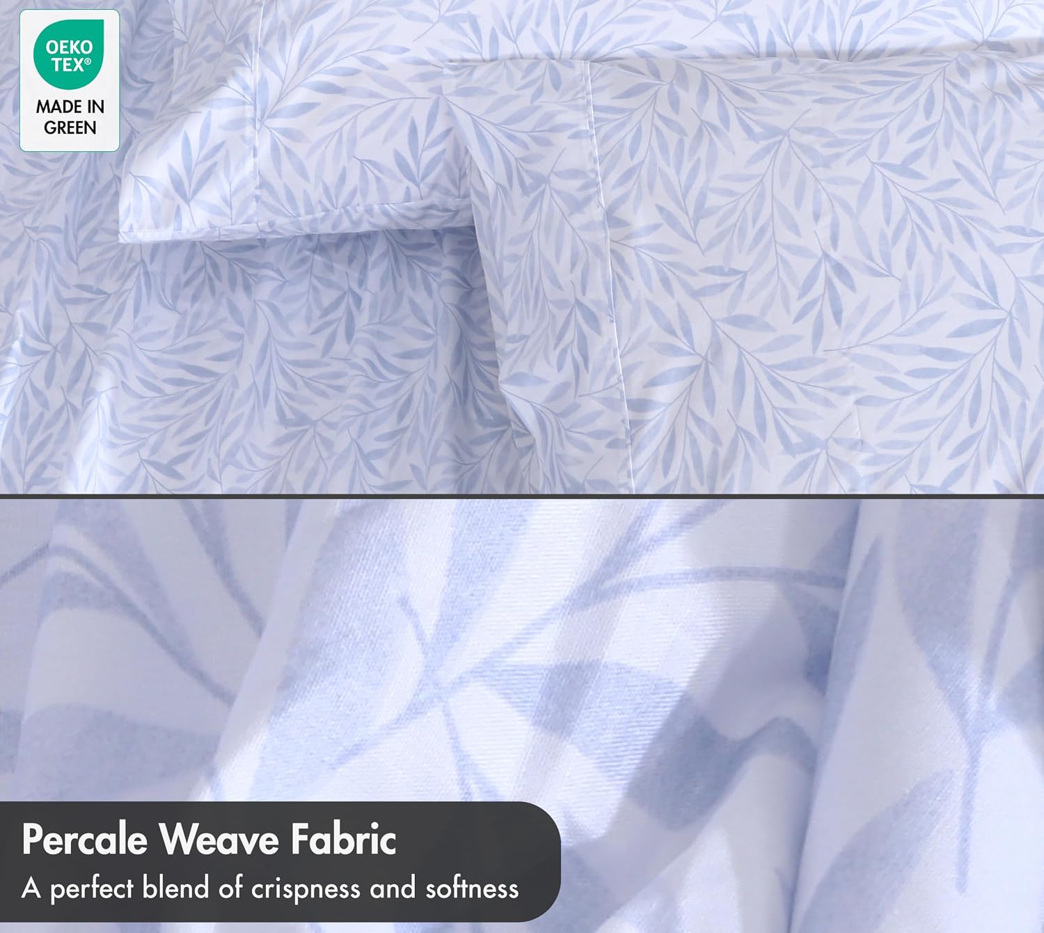 ZOYER 100% Cotton Twin Sheets, Percale Weave Twin Sheet Set, Blue Autumn