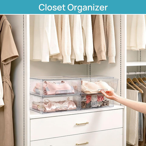 Vtopmart 6 Pack Large Clear Stackable Storage Drawers for Closet, Pantry