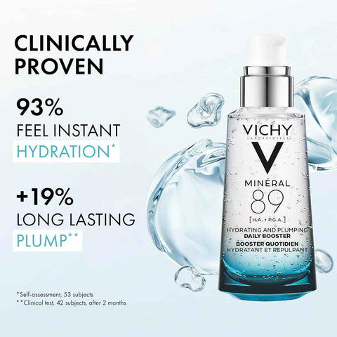 Vichy Mineral 89 Booster, Pure Hyaluronic Acid Serum for Face with Polyglutamic Acid for Skin Barrier Repair, Plumps & Hydrates, Lightweight Hydrating Serum, Oil-Free, Non-Sticky