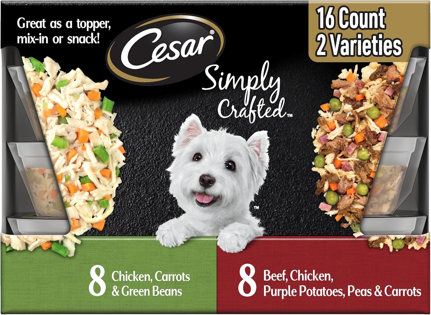 Cesar Simply Crafted Wet Dog Food Toppers, Chicken & Beef, 1.3 oz, 16 Count