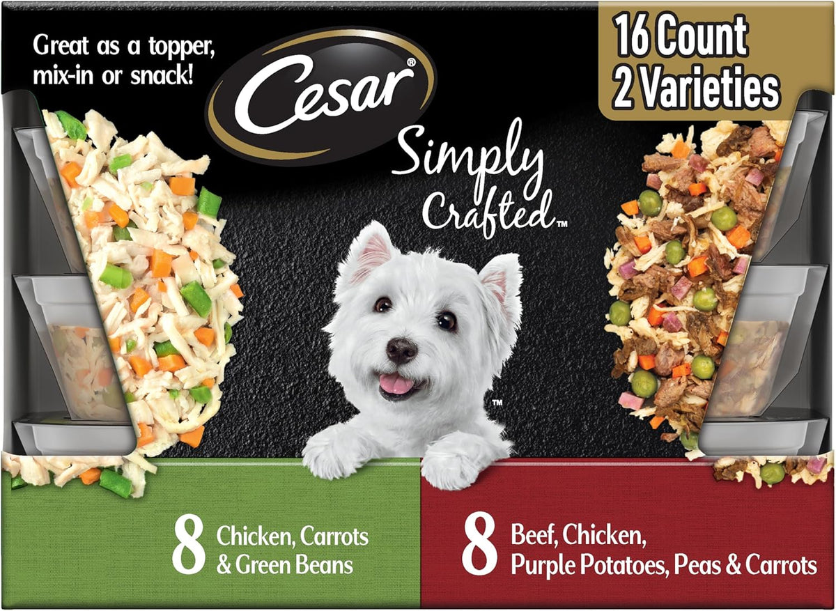 Cesar Simply Crafted Wet Dog Food Toppers, Chicken & Beef, 1.3 oz, 16 Count