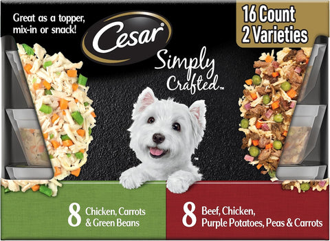 Cesar Simply Crafted Wet Dog Food Toppers, Chicken & Beef, 1.3 oz, 16 Count
