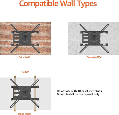 Amazon Basics Full Motion TV Wall Mount with Horizontal Post Installation Leveling for 32" to 86" TVs, Black