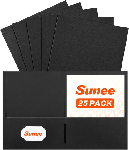 SUNEE Folders with Pockets(25 Pack, Black), 2 Pocket Folders Fit Letter Size Paper, Paper File Folder for School Office Home Bussiness