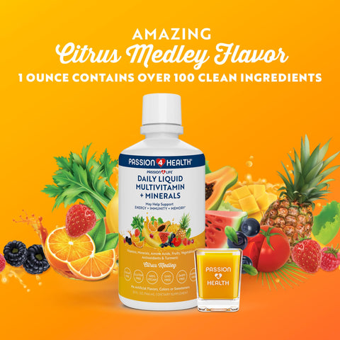 Passion 4 Life Mega Liquid Multivitamins, Trace Minerals, Amino Acids, Turmeric for Adults, Men, Women, Teens, Kids, Non-GMO, No Soy, No Dairy