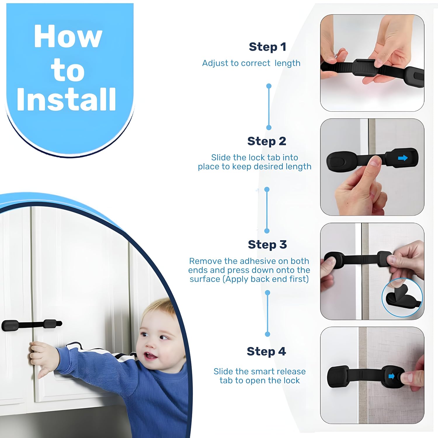Baby Proof Me RV Fridge Lock & Child Safety Cabinet Latch, Black, 6-Count
