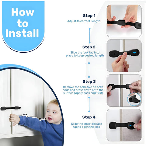 Baby Proof Me RV Fridge Lock & Child Safety Cabinet Latch, Black, 6-Count
