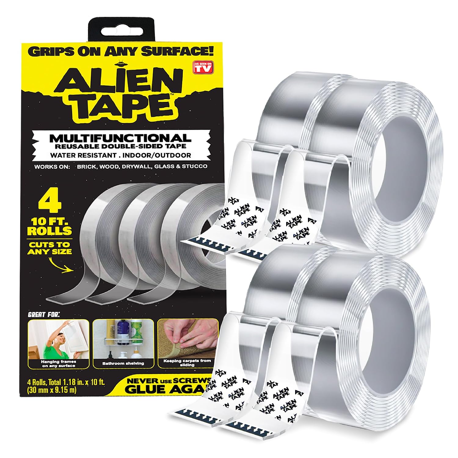 ALIEN TAPE Heavy Duty Double Sided Tape, Nano Tape, Feet Clear Adhesive Tape for Poster Photo Wall Decor As Seen on TV, (1 Roll - 7 Feet)