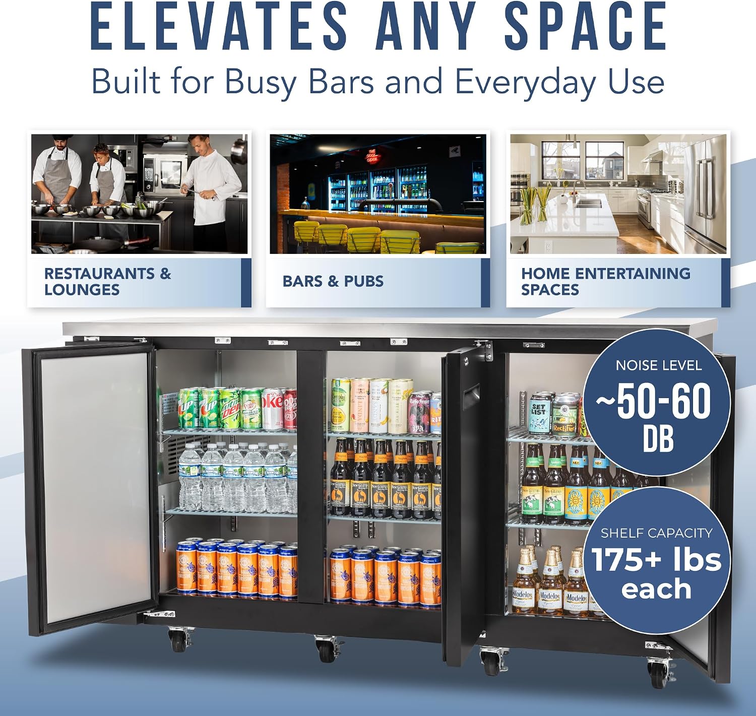 PEAKCOLD 73" 3-Door Commercial Back Bar Cooler, Solid Black Beer Fridge