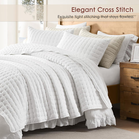 WDCOZY White King Size Quilt Bedding Sets with Pillow Shams, Lightweight Soft Bedspread Coverlet, Quilted Blanket Thin Comforter Bed Cover, All Season Summer Spring, 3 Pieces, 104x90 inches