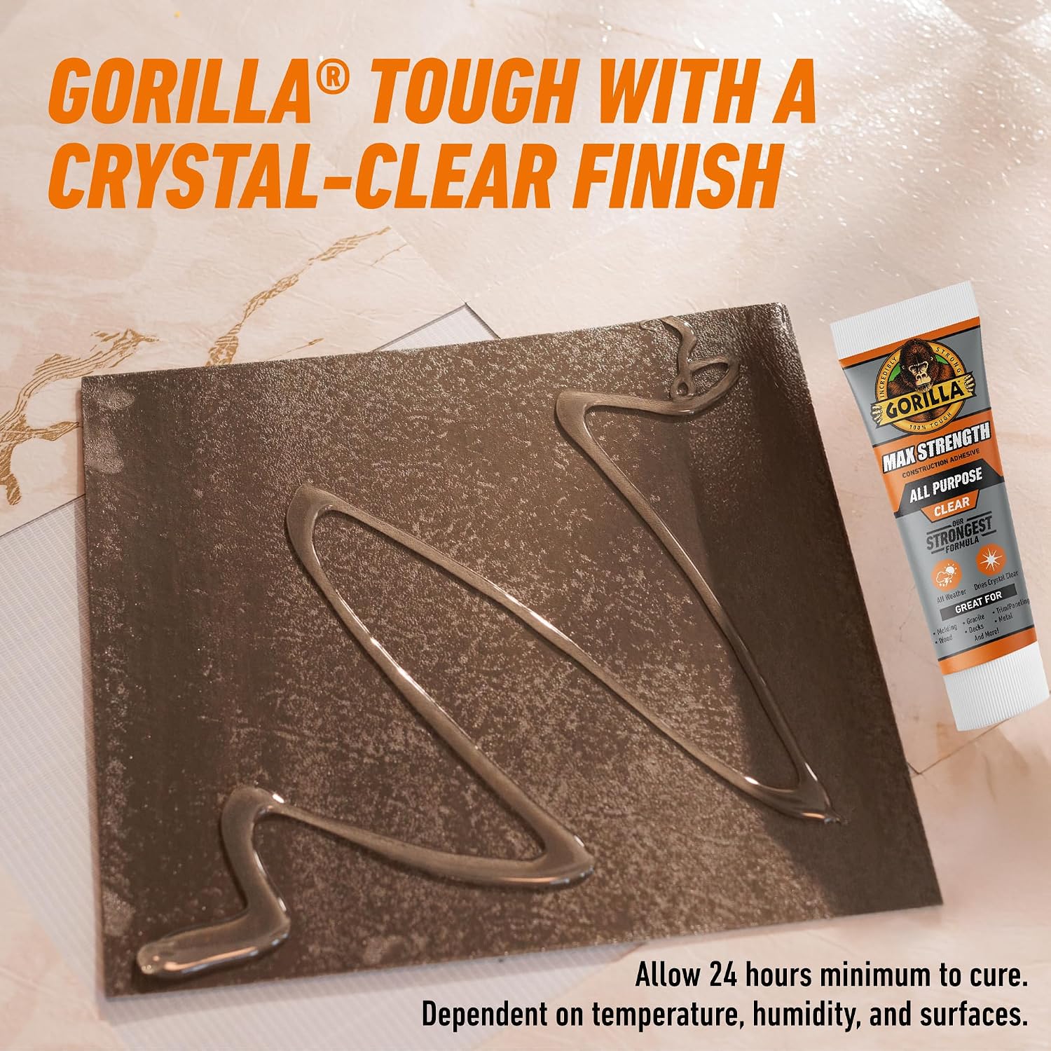 Gorilla Max Strength Construction Adhesive, Clear, 7 oz Tube, 1-Pack