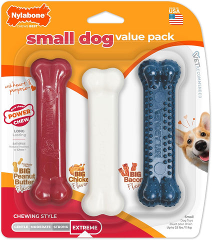 Nylabone Power Chew Original Bone Dog Chew Toys, Small, 3 Count
