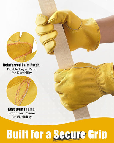 DULFINE Cowhide Leather Gardening Work Gloves for Men 1/3/12 Pairs