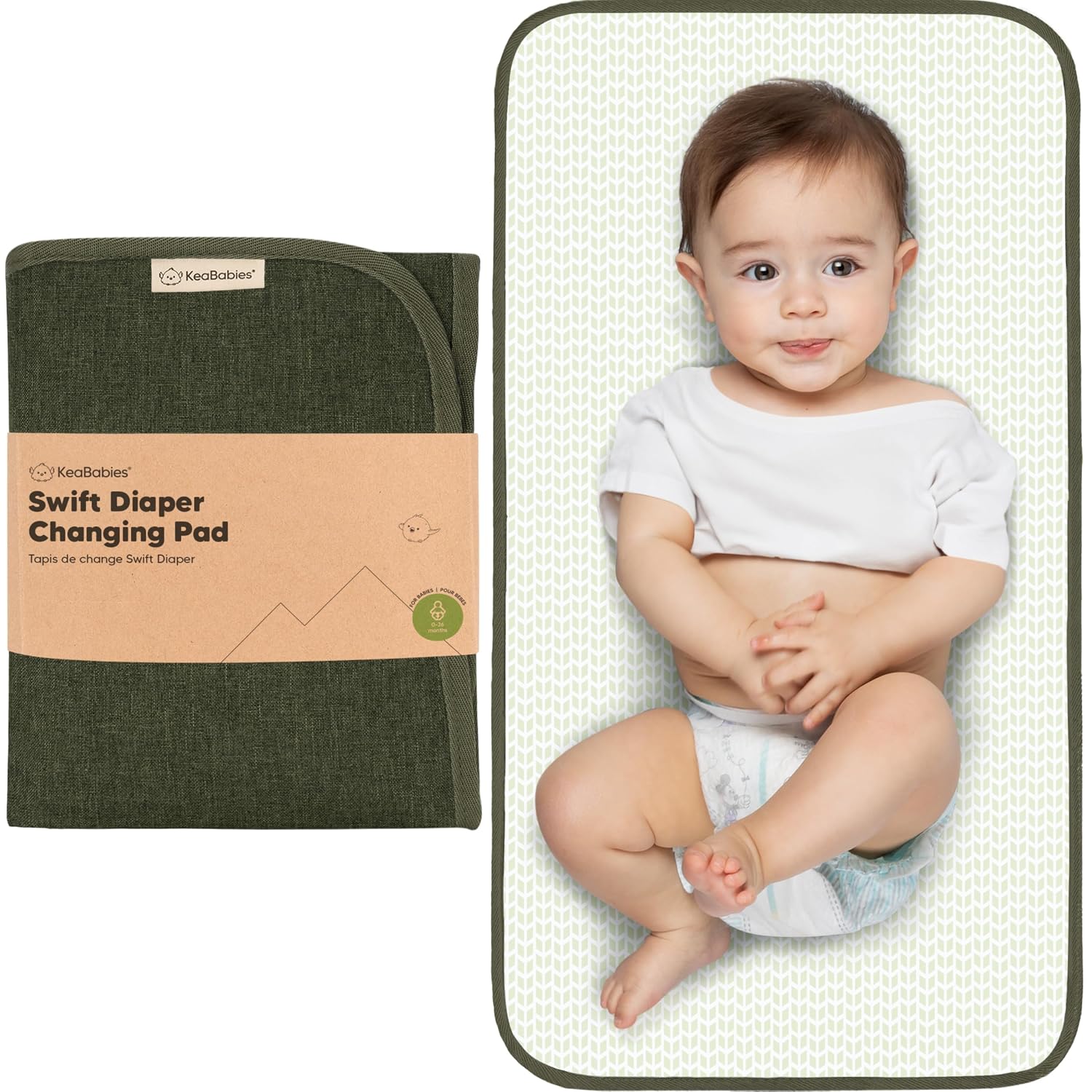 KeaBabies Portable Diaper Changing Pad, Easy Wipe Clean, 25x13 (Dark Olive)