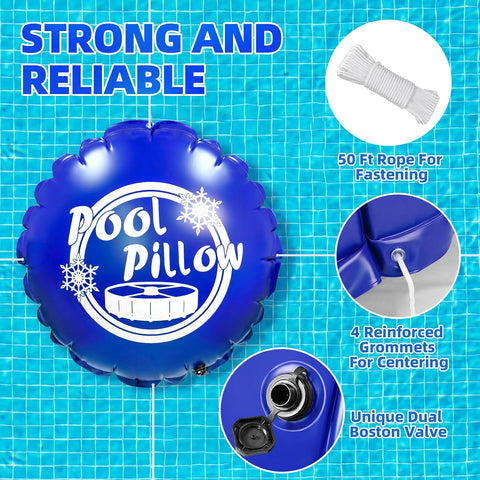 4 x 4 Ft Pool Pillows for Above Ground Pool Winterize Closing Kit for Winter Pool Cover Extra Durable & Cold Resistant 0.4mm PVC (27 Gauge) Pool Air Pillow for Winterizing with 50 Ft Rope