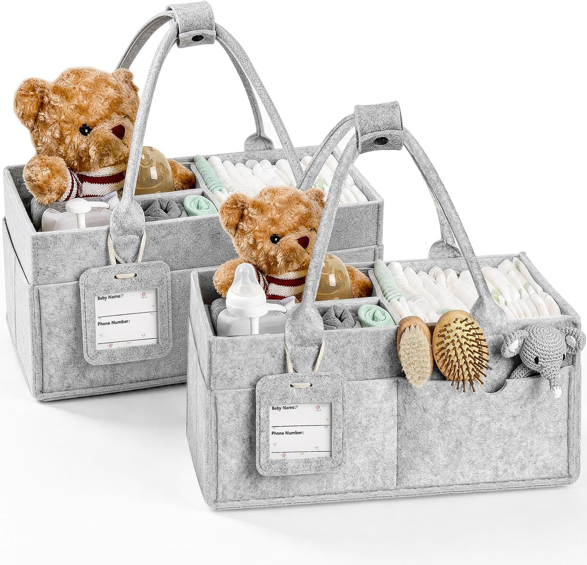 2PCS Diaper Caddy Organizer, Large Baby Caddy Organizer with Handle (Grey)