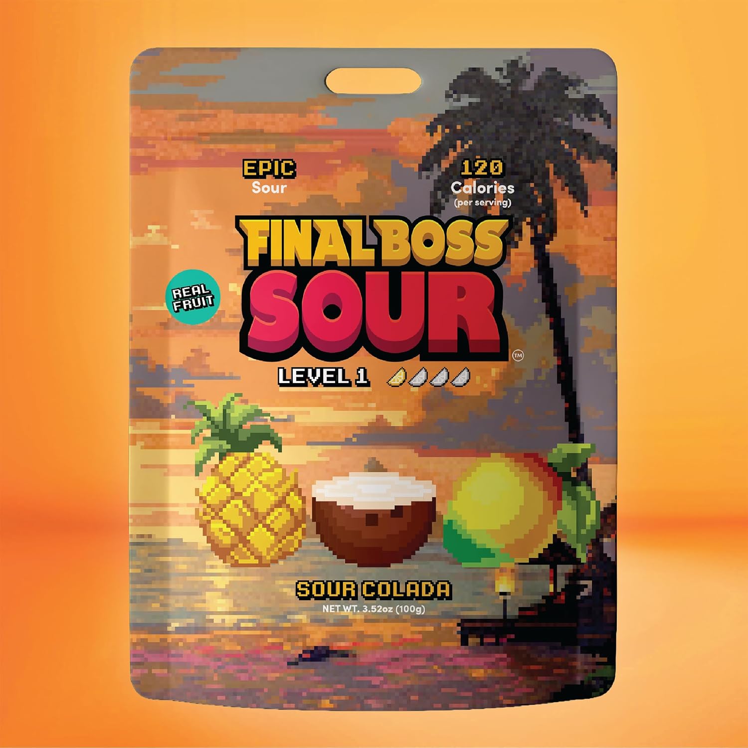 Final Boss Sour Fruit Candy, Sour Piña Colada, Level 1, 1 Pack