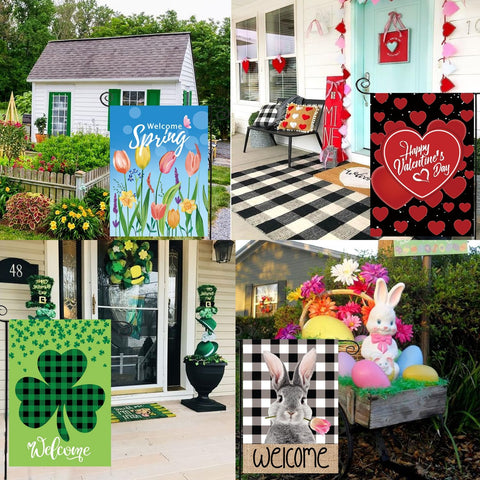 Seasonal Garden Flags Set of 12, Double Sided 12 x 18 Inch Yard Flags