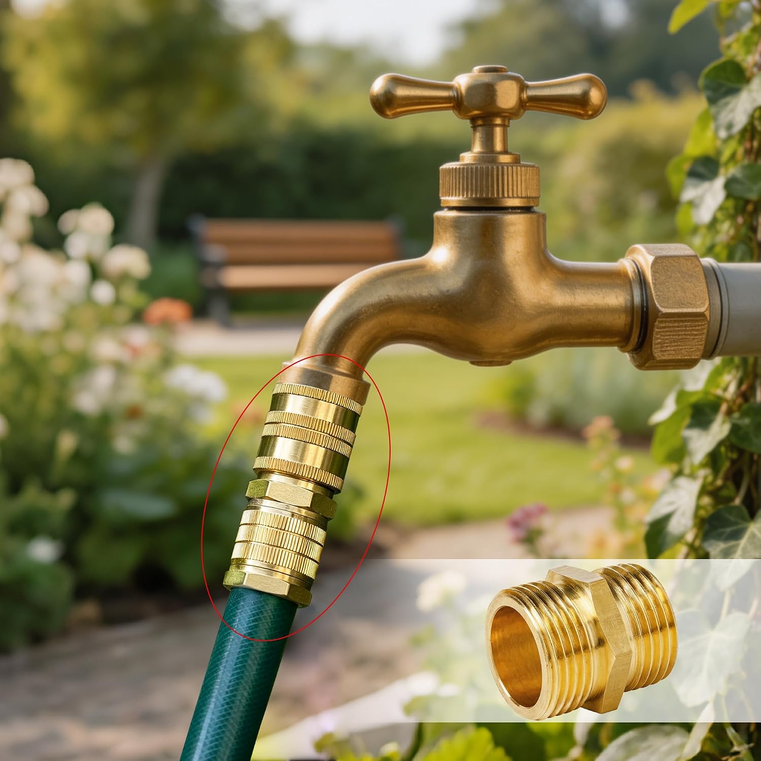 Hourleey Garden Hose Adapter, 3/4 Inch Male to Male Hose Adapter, Solid Brass Hose Connectors, 2 Pack Male Connector with 2 Extra Washers
