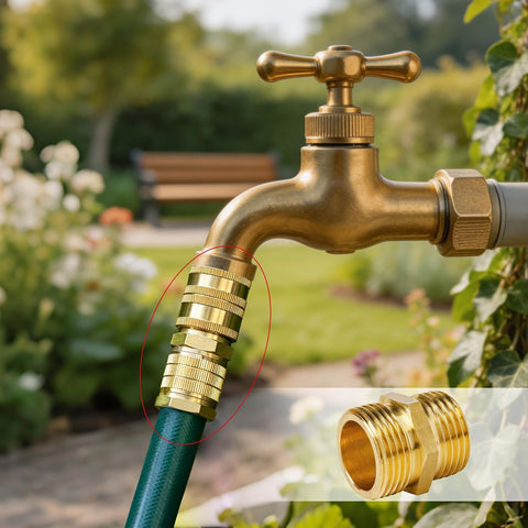 Hourleey Garden Hose Adapter, 3/4 Inch Male to Male Hose Adapter, Solid Brass Hose Connectors, 2 Pack Male Connector with 2 Extra Washers