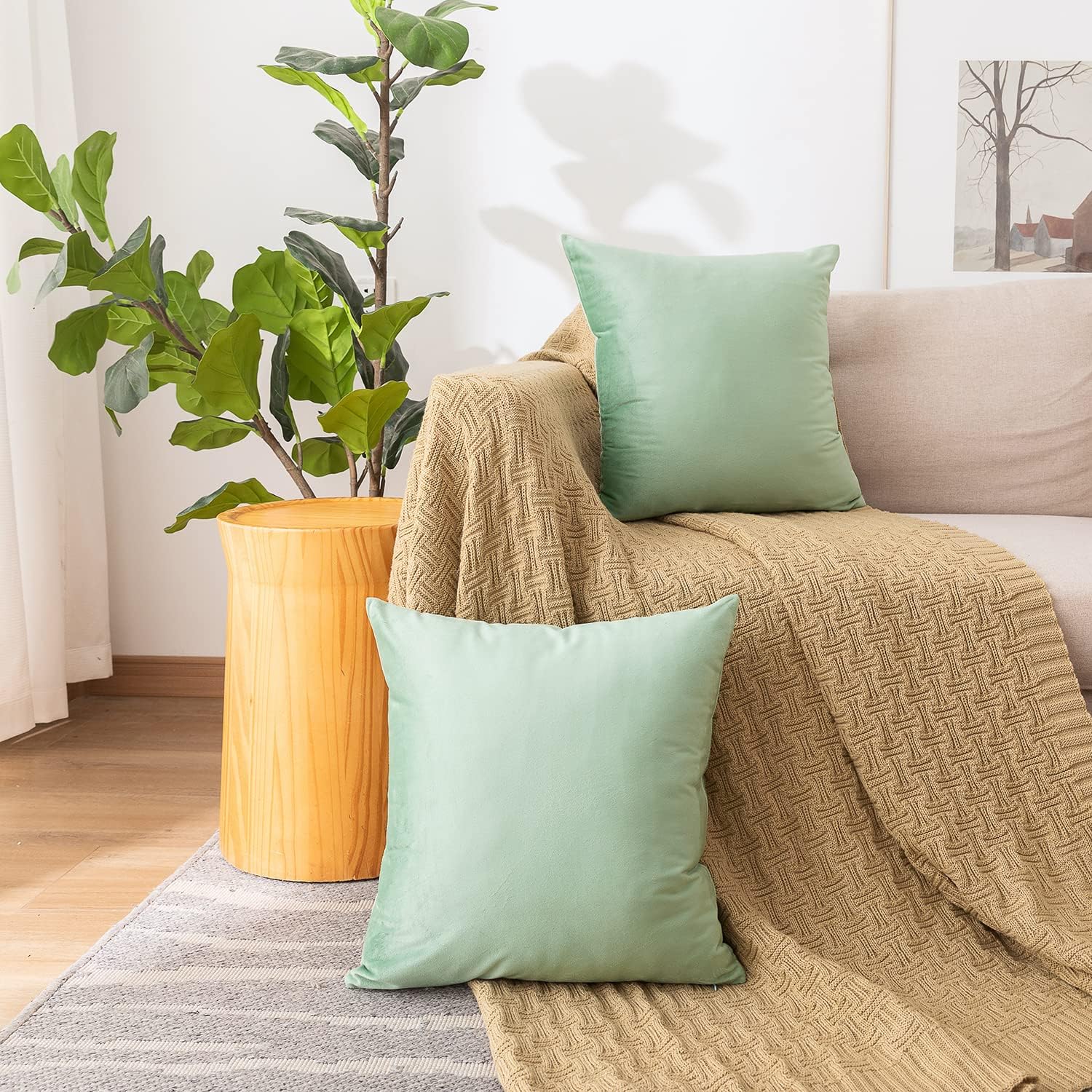 NiNi ALL SageGreen Velvet Throw Pillow Covers 26x26 Pack of 2 Decorative