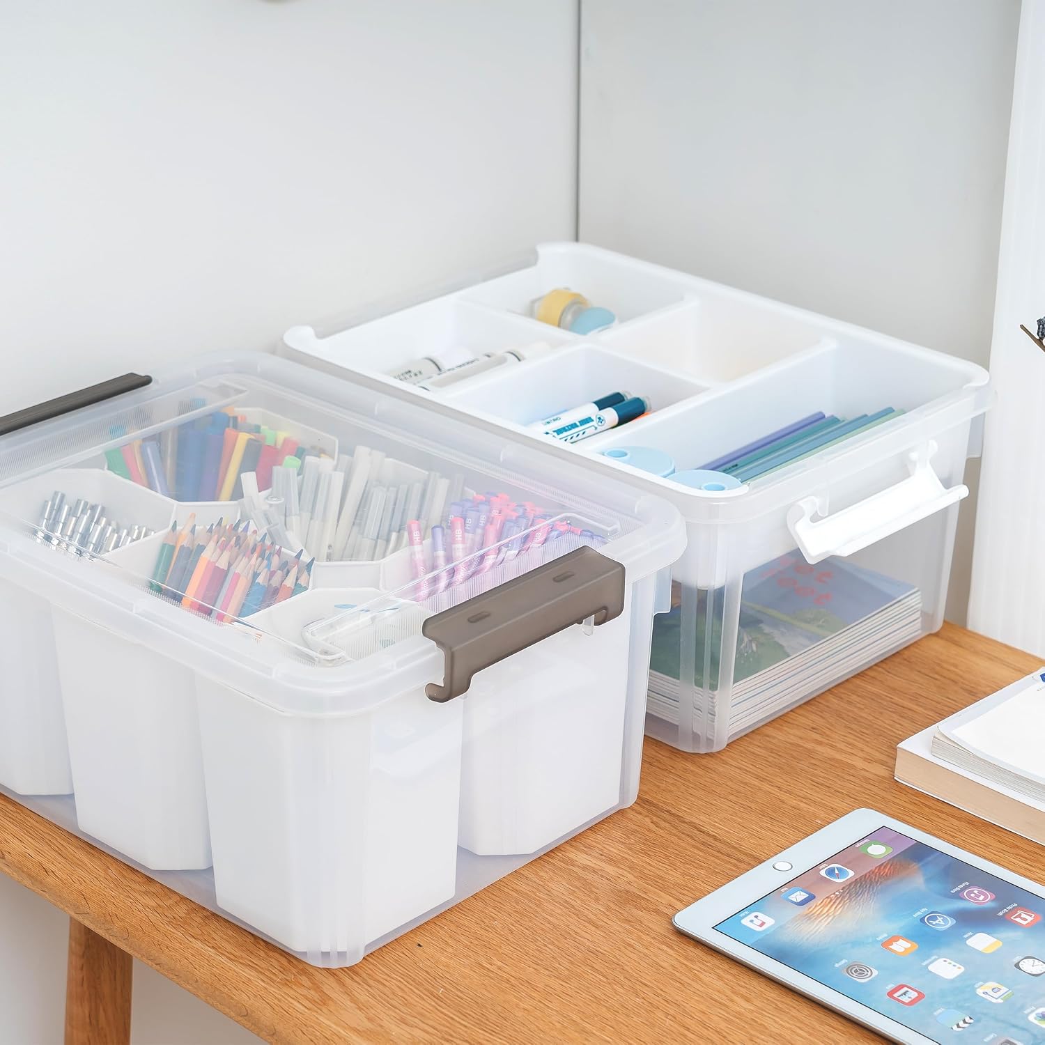Citylife 17QT 2-Pack Storage bins with Lid 6 Marker inserts Buildable Lid