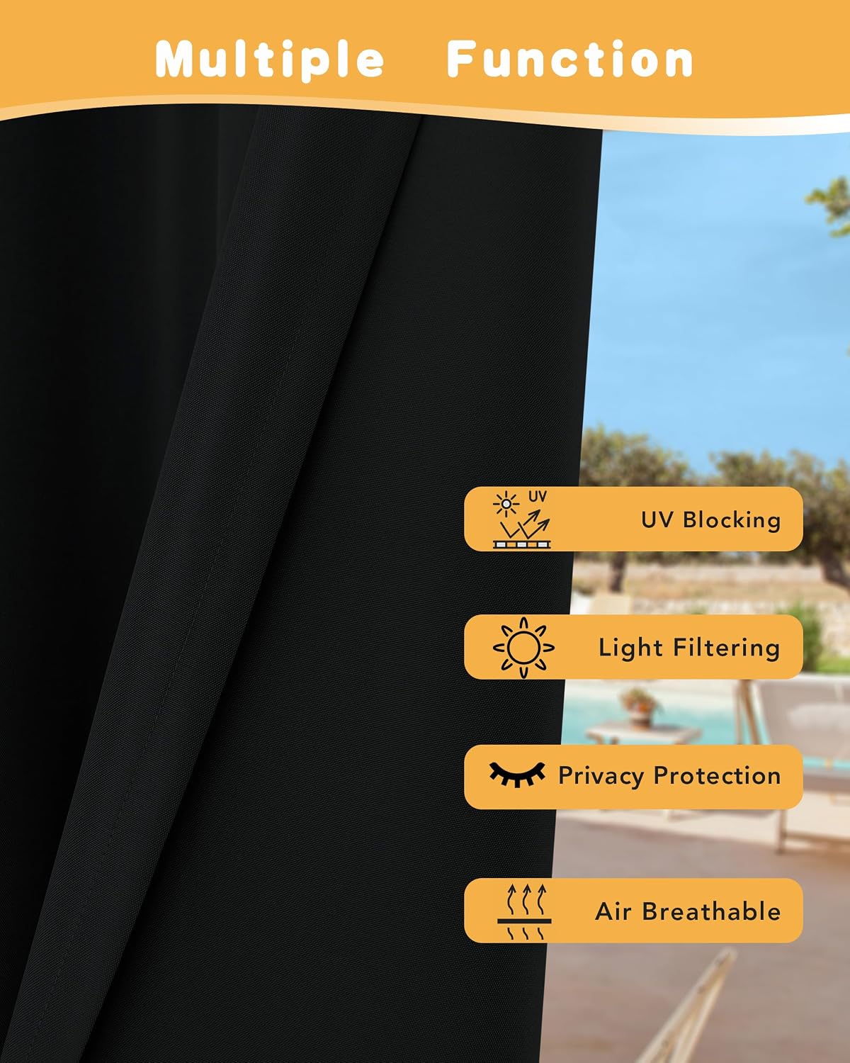 HolidayIdeas Outdoor Curtains for Patio Waterproof 4 Pcs 54x84 Inch Black