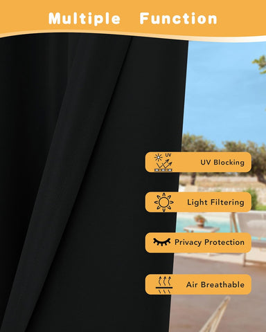 HolidayIdeas Outdoor Curtains for Patio Waterproof 4 Pcs 54x84 Inch Black