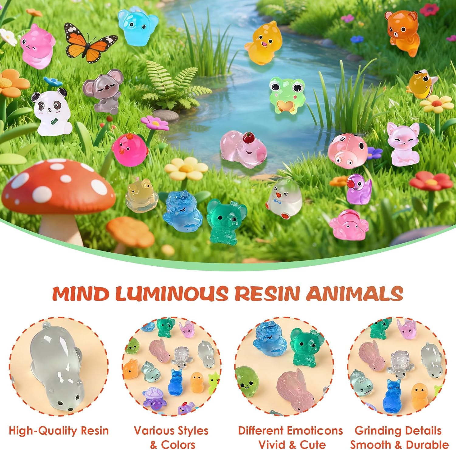 Mini Glow In The Dark Animal Resin Models, Resin Animals Mystery Bags, Individually Wrapped Blind Bags Tiny Animal Figurines, Collectible Mini Animals For Fairy Garden, DIY Crafts (50, animals)