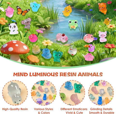 Mini Glow In The Dark Animal Resin Models, Resin Animals Mystery Bags, Individually Wrapped Blind Bags Tiny Animal Figurines, Collectible Mini Animals For Fairy Garden, DIY Crafts (50, animals)