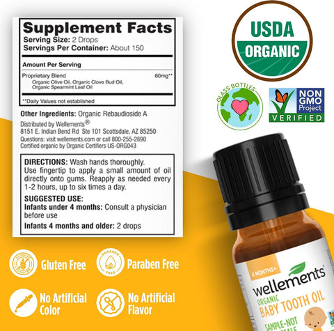 Wellements Organic Baby Tooth Oil Teething Gum Soothe 4 Months+ 0.5 Fl Oz