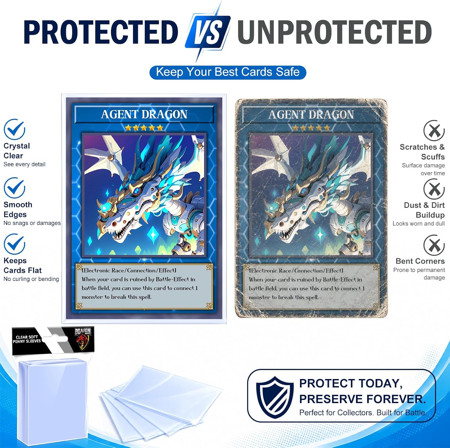 1000 Counts Card Sleeves Top Loaders for Trading Cards, Penny Soft Sleeves Baseball Card Sleeves Protectors Fit for Sports Cards, Football, Game Card