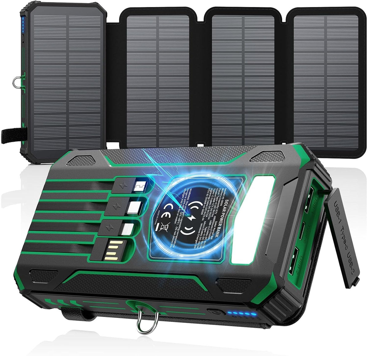 Solar Power Bank 48000mAh Built in 4 Cables, Flashlight, Travel Essential
