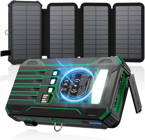 Solar Power Bank 48000mAh Built in 4 Cables, Flashlight, Travel Essential