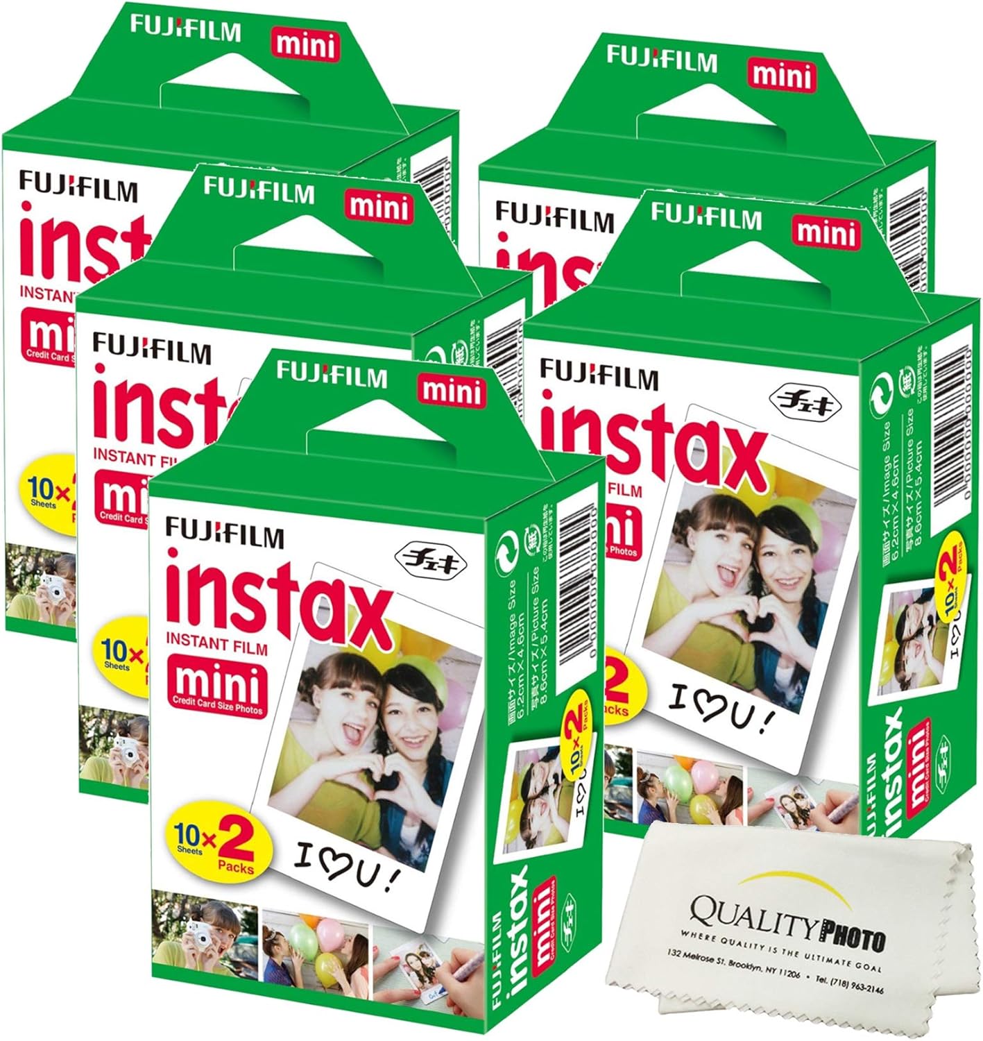Fujifilm INSTAX Mini Instant Film (White) for Fujifilm Mini 8,9,11,12 Cameras w/Quality Photo Microfiber Cloth (20 Prints)