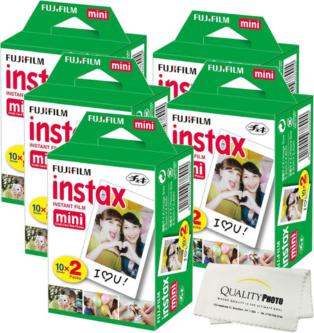 Fujifilm INSTAX Mini Instant Film (White) for Fujifilm Mini 8,9,11,12 Cameras w/Quality Photo Microfiber Cloth (20 Prints)